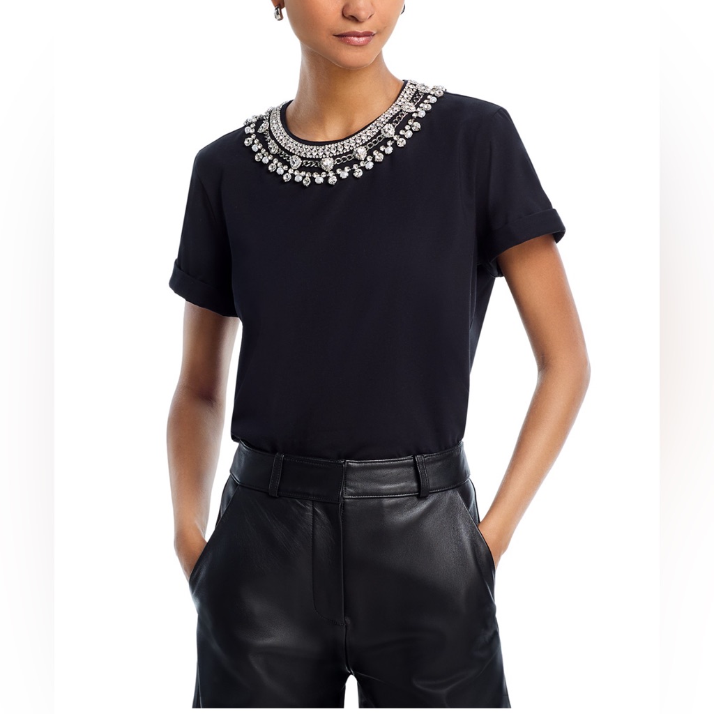 Cinq Sept Black Embellished Short Sleeve Tee